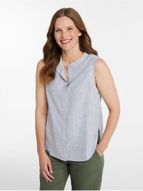 LL Bean  Signature Linen-Blend Button-Front Shirt, Sleeveless